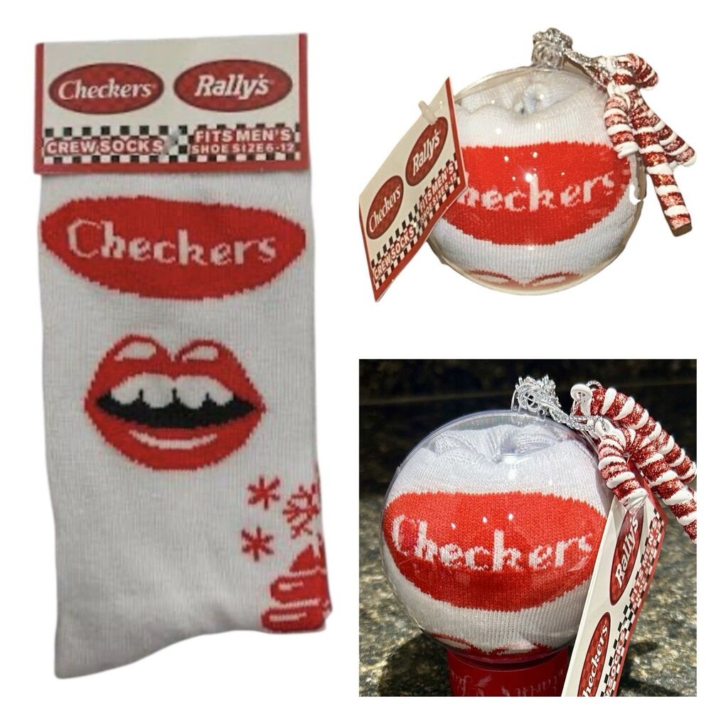 Checkers Rally's 1 Pair Crew Socks In A Christmas Ornament Size 6-12